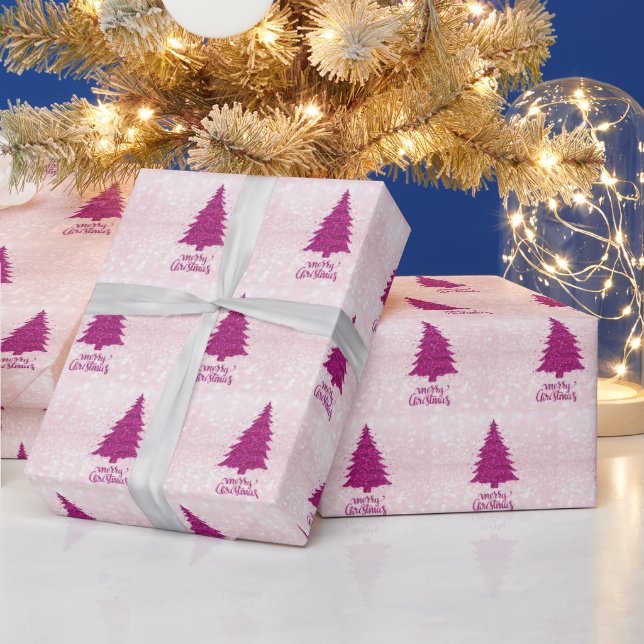 Papel De Regalo Moderno árbol de navidad Purpurina rosa Rubor (Vacaciones)