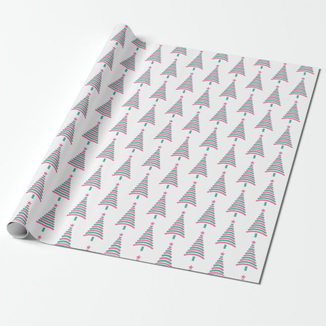 Papel De Regalo Moderno arbol de Navidad rosa y verde envuelto (Desenrollado)