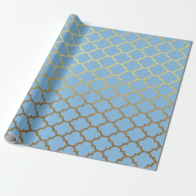 Papel De Regalo Moderno Art Deco Golden Blue Geometric Vip (Desenrollado)