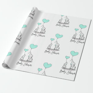 Papel De Regalo Moderno BABY SHOWER Elephant MINT & Grey Gift