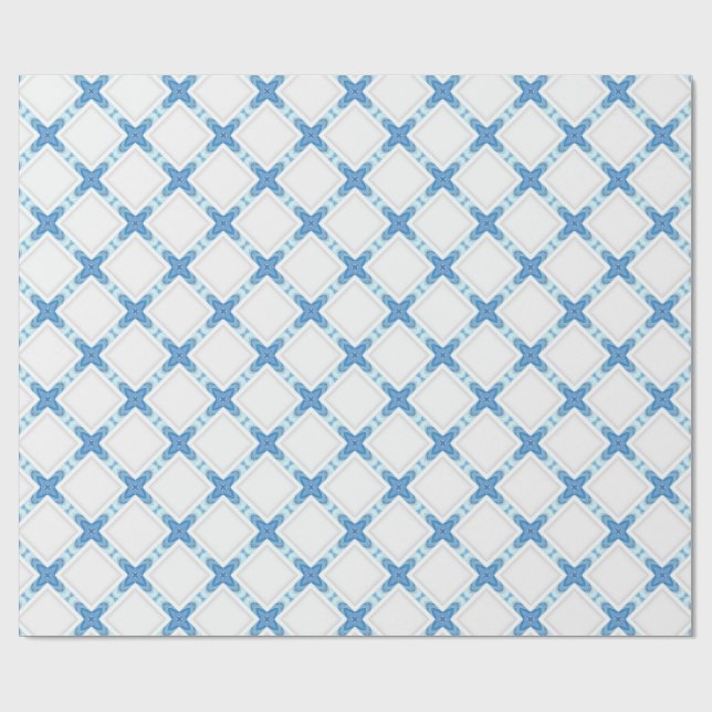 Papel De Regalo Moderno celosía azul blanco elegante (Superficie plana)