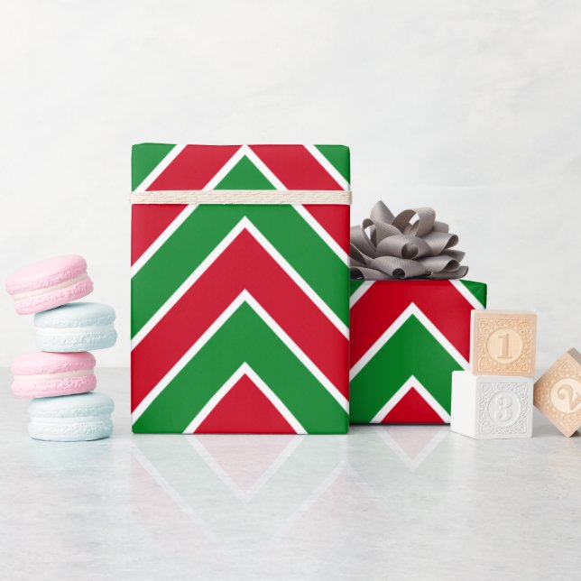 Papel De Regalo Moderno Chevron Stripes Red Green Xmas (Baby Shower)