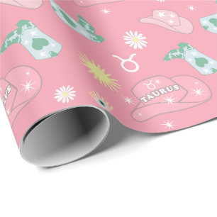 Papel De Regalo Moderno Cowgirl Taurus Zodiac Pattern Boho Pink