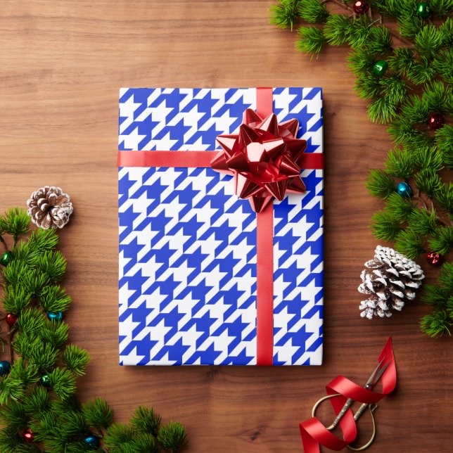 Papel de regalo moderno de cuadros azul real y bla (Regalo de vacaciones)