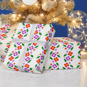 Papel De Regalo Moderno Floral Vibrante Sin Costuras Botánico Bril