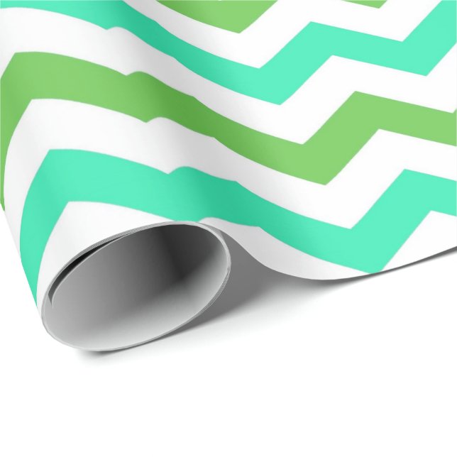Papel De Regalo Moderno, fresco, de moda, verde y blanco chevron (Esquina del rollo)
