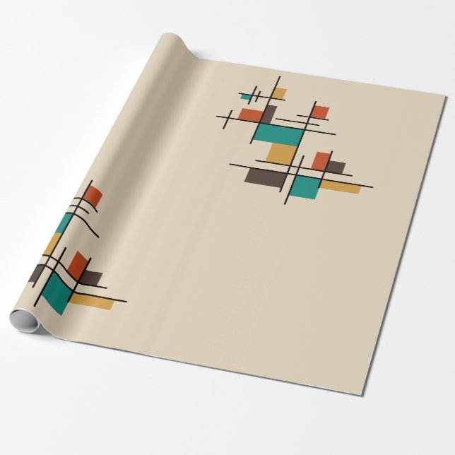 Papel De Regalo Moderno geométrico de mediados de siglo (Desenrollado)