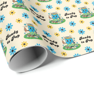 Papel De Regalo Moderno Groovy Daisy Azul Amarillo Ella Está Lista