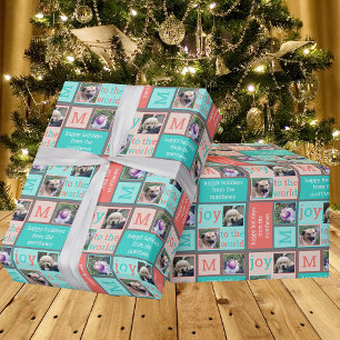 Papel De Regalo Moderno JOY Coral Turquoise Retro 3 Collage de fot