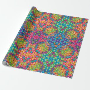 Papel De Regalo Moderno Kaleidoscopio Verde Turquesa Púrpura