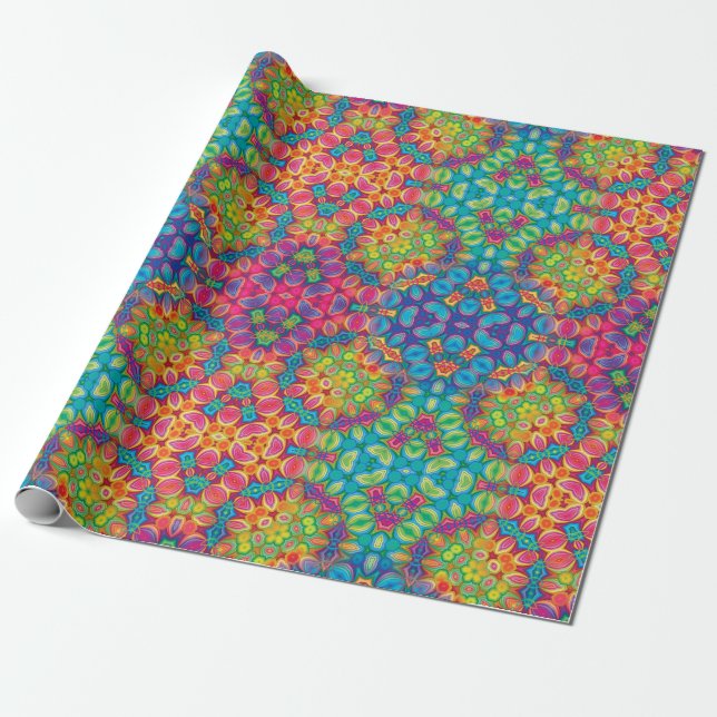 Papel De Regalo Moderno Kaleidoscopio Verde Turquesa Púrpura (Desenrollado)