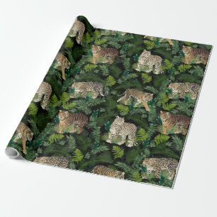 Papel De Regalo Moderno Leopards Tigers Jungle Planta Black Design