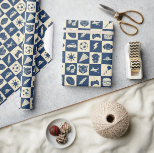 Papel De Regalo Moderno modelo de Iconos de color azul bajo contro