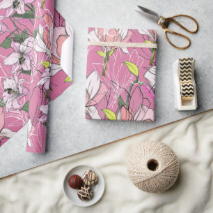 Papel De Regalo Moderno Patrón Botánico Rosa Y Verde Acondicionami