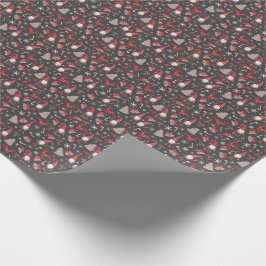 Papel De Regalo Moderno patrón de Gnome de vacaciones rojas y gris