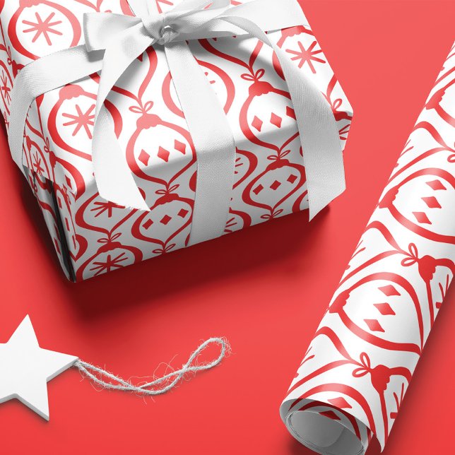 Papel De Regalo Moderno patrón de ornamentos de vacaciones rojas r (Subido por el creador)