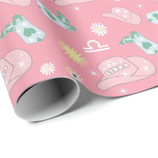 Papel De Regalo Moderno patrón de vaca libra zodiac boho rosa (Esquina del rollo)