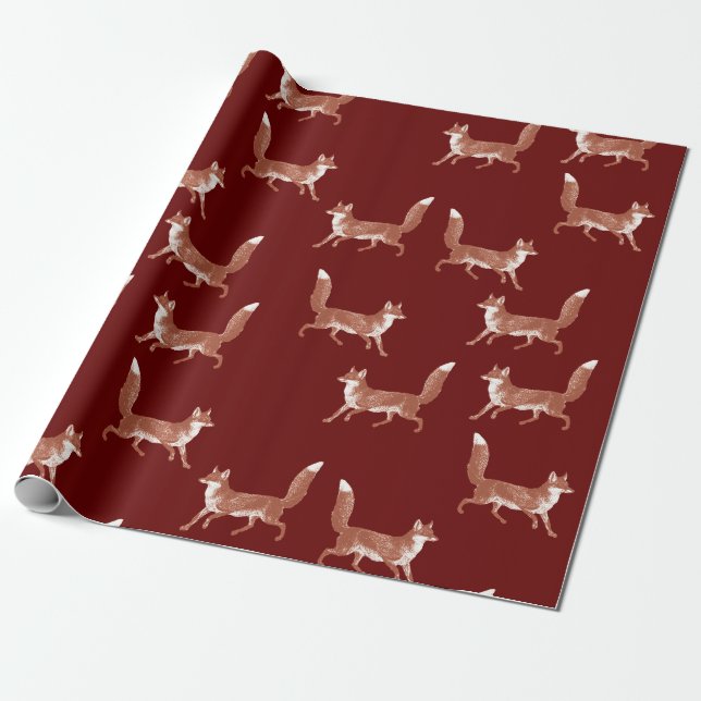 Papel De Regalo Moderno patrón de zorro ventilado oscuro rojo (Desenrollado)