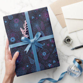 Papel De Regalo Moderno patrón floral Minimalista azul y morado