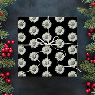 Papel De Regalo Moderno Patrón Negrita Negra Y Blanco De La Daisía