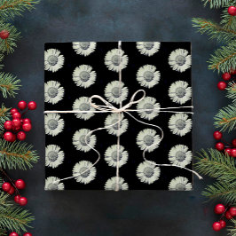 Papel De Regalo Moderno Patrón Negrita Negra Y Blanco De La Daisía