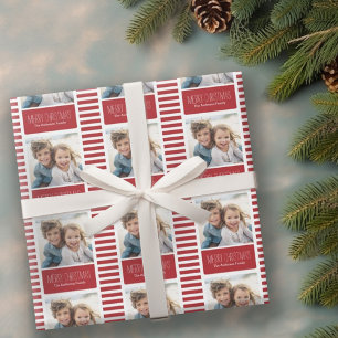 Papel De Regalo Moderno Red Merry Christmas One Photo