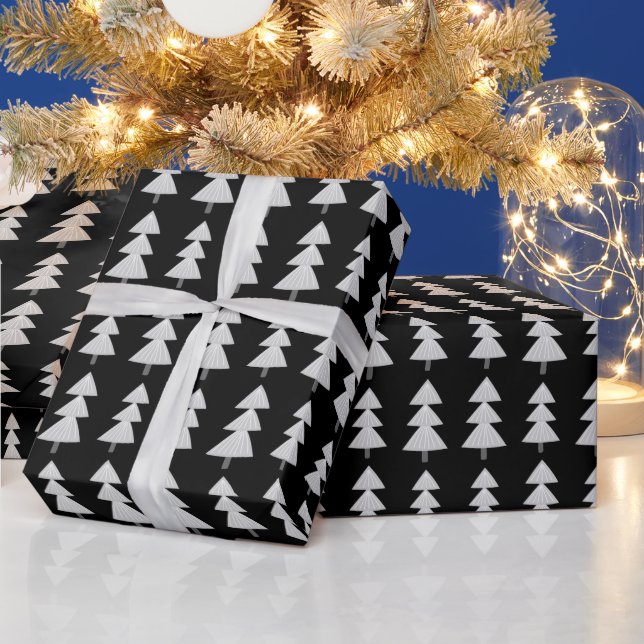 Papel De Regalo Moderno Resumen Árbol de Navidad Invierno Negro Gr (Vacaciones)