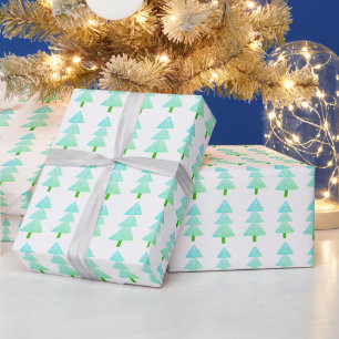 Papel De Regalo Moderno Resumen Invierno Árbol de Navidad Turquesa