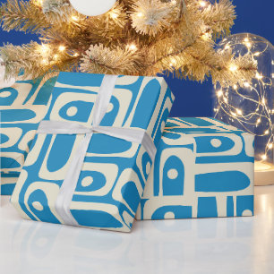Papel De Regalo Moderno Retro Piquet Patrón Azul de Siglo Medio