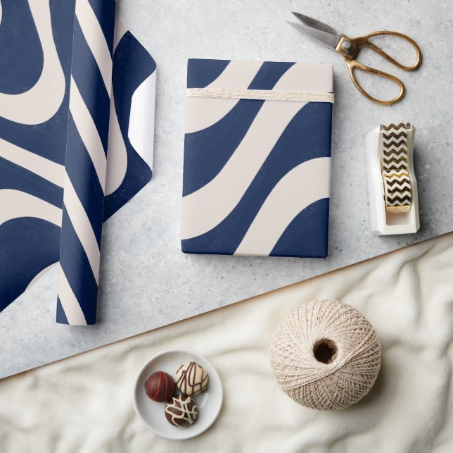 Papel De Regalo Moderno Retro Verano Olas Azules Tiras (Artesanía)