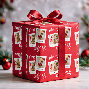 Papel De Regalo Moderno Rojo Feliz Navidad 2 Foto de Perro