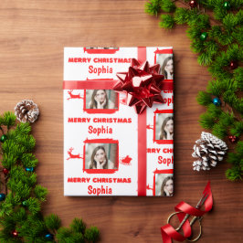 Papel De Regalo Moderno rojo y blanco 1 foto Feliz Navidad