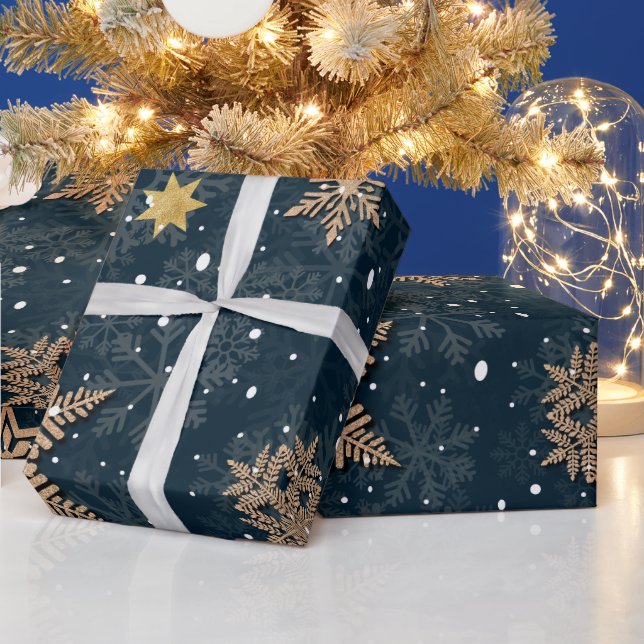 Papel De Regalo Moderno Rosa elegante Purpurina de oro copos de ni (Vacaciones)