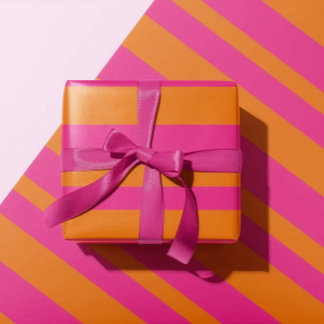 Papel De Regalo Moderno Rosa Fuerte y Naranja Ancho de Rayas de Ca