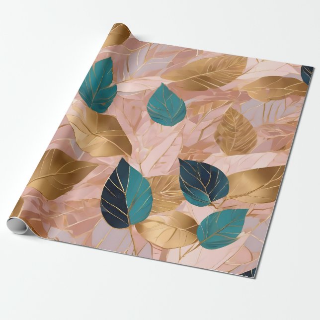 Papel De Regalo Moderno Rubor Pink Gold Boho deja colección (Desenrollado)