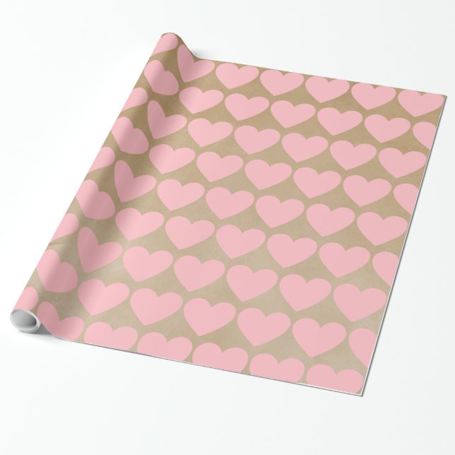 Papel De Regalo Moderno San Valentín Sencillo Corazón Rosa Kraft (Desenrollado)