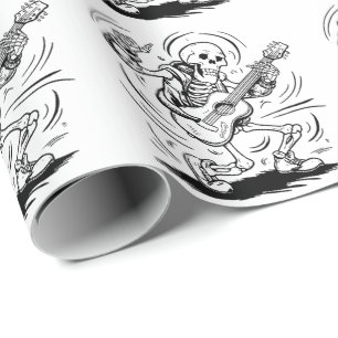 Papel De Regalo Moderno Skeleton Vintage de moda tocando guitarra