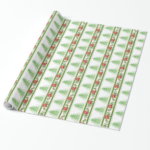 Papel De Regalo Moderno Swirl Árbol de Navidad Poinsettia Stried