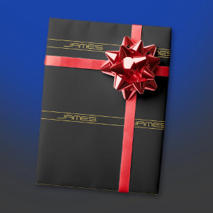 Papel De Regalo Moderno texto dorado editable y rayas elegantes