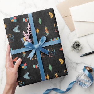 Papel De Regalo Moderno Texturizado Negro de Siglo Medio