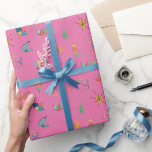 Papel De Regalo Moderno Texturizado Rosa de Mitad de Siglo