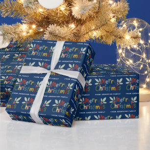 Papel De Regalo Moderno y bonito color maría navideña azul