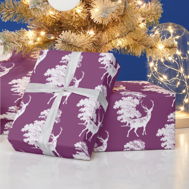 Papel De Regalo Moderno y elegante ciervo blanco Woodland Purple (Vacaciones)