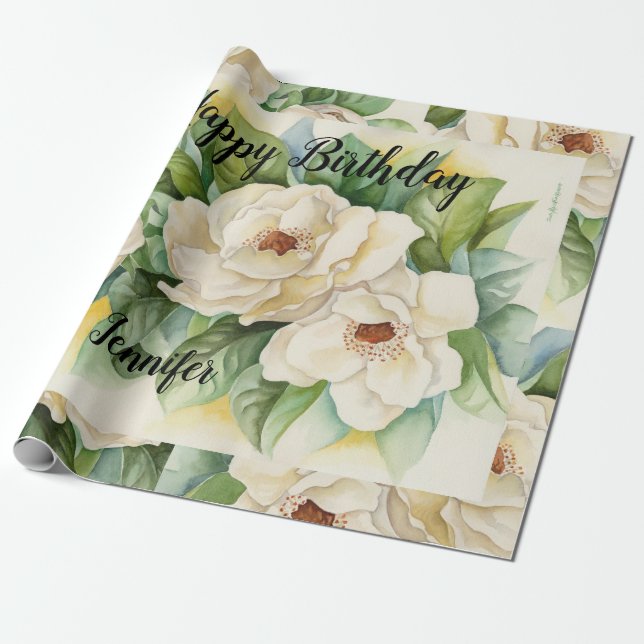 Papel De Regalo Moderno y elegante escritura floral de cumpleaños  (Desenrollado)