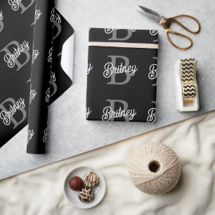 Papel De Regalo Moderno y elegante nombre de monograma guión gris
