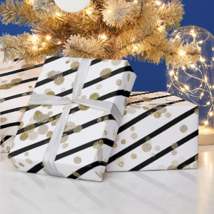 Papel De Regalo Moderno y elegante puntos de oro de franja blanca