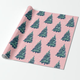 Papel De Regalo Moderno y simple nevado Árboles de Navidad verdes 