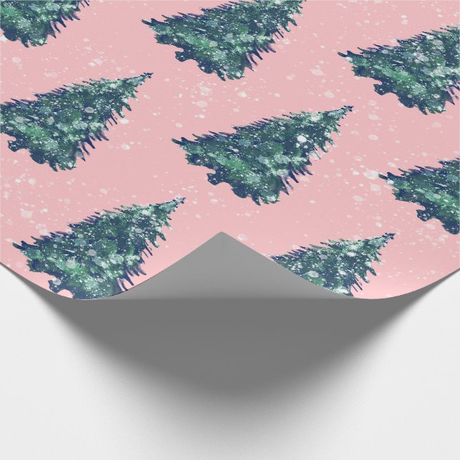 Papel De Regalo Moderno y simple nevado Árboles de Navidad verdes  (Esquina)