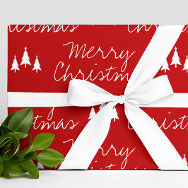 Papel De Regalo Modernos Árboles blancos rojos adornan Feliz Navid