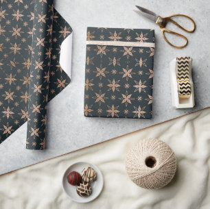 Papel De Regalo Modernos Navidades de oro negro y Rosa copos de ni